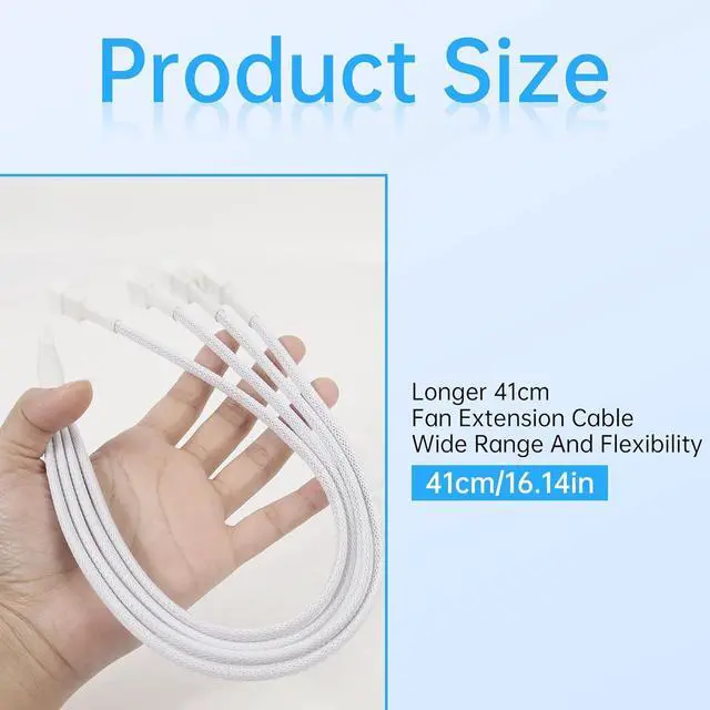 Alt view image 2 of 5 - 4Pin Longer 41cm 16.14" PWM Fan Splitter Cable White - 1 to 4 Ways PC Fan Extension Cable with 3Pin & 4Pin Male for Computer Case Cooling Fans(2-Pack)