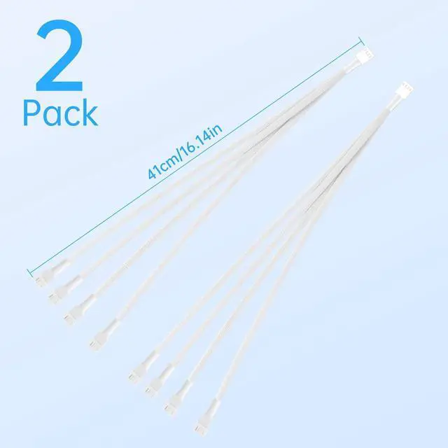 Alt view image 3 of 5 - 4Pin Longer 41cm 16.14" PWM Fan Splitter Cable White - 1 to 4 Ways PC Fan Extension Cable with 3Pin & 4Pin Male for Computer Case Cooling Fans(2-Pack)
