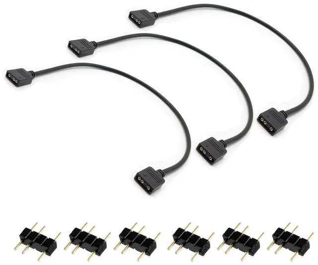 Alt view image 2 of 5 - (3-Pack) ARGB Extension Cable, 5V 3-Pin Addressable RGB Cable, 1-to-1 Female to Female for Extending Computer PC Fans/LED Lights, 30cm / 11.8in