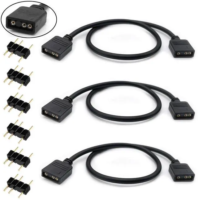Main image of (3-Pack) ARGB Extension Cable, 5V 3-Pin Addressable RGB Cable, 1-to-1 Female to Female for Extending Computer PC Fans/LED Lights, 30cm / 11.8in