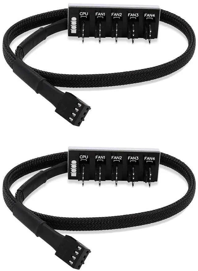 Main image of Fan Hub Splitter Extension Cable, 2-Pack 1 to 5 Way Power Supply Cable PWM PC Motherboard Case Fan Power Adapter Extension Cord Hub for Desktop Computer Case 4-Pin and 3-Pin Cooling Fan