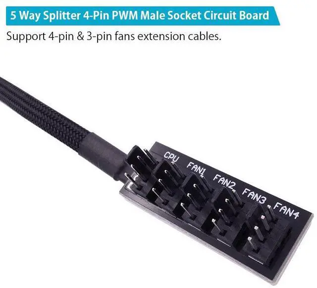 Alt view image 2 of 4 - Fan Hub Splitter Extension Cable, 2-Pack 1 to 5 Way Power Supply Cable PWM PC Motherboard Case Fan Power Adapter Extension Cord Hub for Desktop Computer Case 4-Pin and 3-Pin Cooling Fan