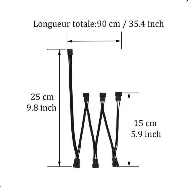 Alt view image 4 of 4 - PWM Fan Hub Stringing, PC CPU Cooling 4 PIN/3 PIN Fan Power Cable Hub Splitter Extension Cable Adapter Sleeved Fan Splitter for Desktop Computer Cooler Fans 1 to 6 Way