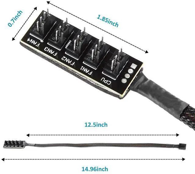 Alt view image 5 of 5 - PANO-MOUNTS PWM Fan Hub Cable - 3Pin/4Pin PC Case Fan Splitter with 1-to-5 Expansion for CPU Cooler, ITX Mining Rig (2-Pack)