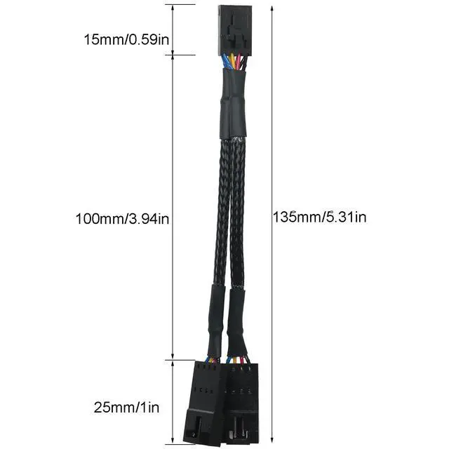 Alt view image 2 of 5 - RGB lighting extension cable 3.39 inches 1 pair 2-split connector 4-core male to 2-core female adapter cable, black