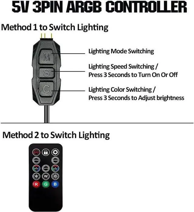 Alt view image 3 of 7 - ARGB Controller Kit for PC RGB Case Fans, ARGB Splitter, SATA Power RGB Fan Controller, Computer ARGB Fans Hub Control RGB and Single Light Effect , 14 Key Remote Control Switch Colors RGB Fan hub
