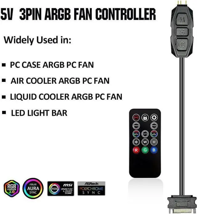 Alt view image 5 of 7 - ARGB Controller Kit for PC RGB Case Fans, ARGB Splitter, SATA Power RGB Fan Controller, Computer ARGB Fans Hub Control RGB and Single Light Effect , 14 Key Remote Control Switch Colors RGB Fan hub