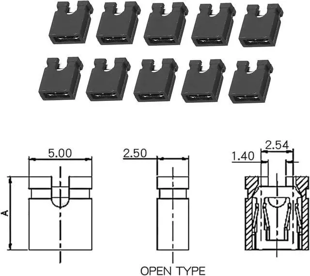 Alt view image 2 of 3 - 100pcs 2.54mm Black Jumper Caps Standard Circuit Board Jumper Cap Shunts Short Circuit Connection Pin Blocks