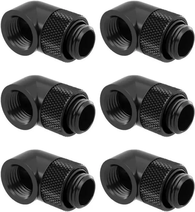 Main image of 6 Pack G1/4" Thread Male to Female Extender Fitting, 90° Rotary Fitting Adapter Connector for Computer Water Cooling System, Black
