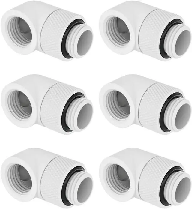 Main image of 6 pack G1/4" thread Male to Female Extender Fitting, 90° Rotary Fitting Adapter Connector for Computer Water Cooling System, White