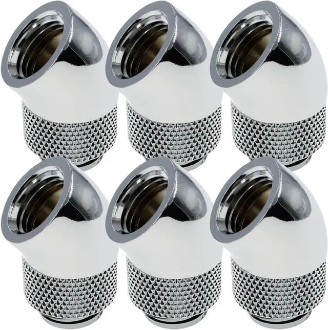 Main image of 6 Pack G1/4" Thread Male to Female Extender Fitting, 45° Rotary Fitting Adapter Connector for Computer Water Cooling System, Silver