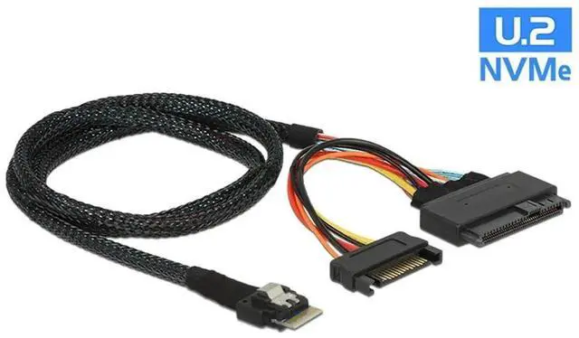 Alt view image 3 of 6 - WISDUM PCIe 4.0 SFF-8654 to SFF-8639 Cable with SATA Power for U.2 SFF-8639 NVME SSD Motherboard Internal Expansion 1.64FT/0.5M