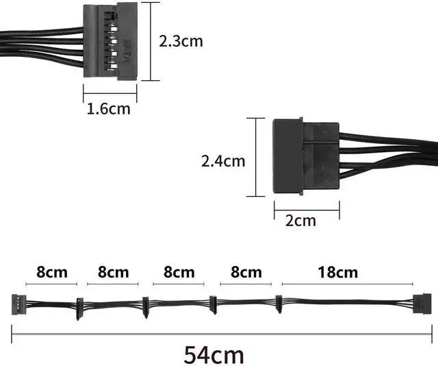 Alt view image 3 of 7 - IDE to SATA Power Cable LP4 4 Pin 1 to 5×15 Pin SATA Splitter Supply Adapter Converter Cable for PC Server Hard Drive (1 to 5)