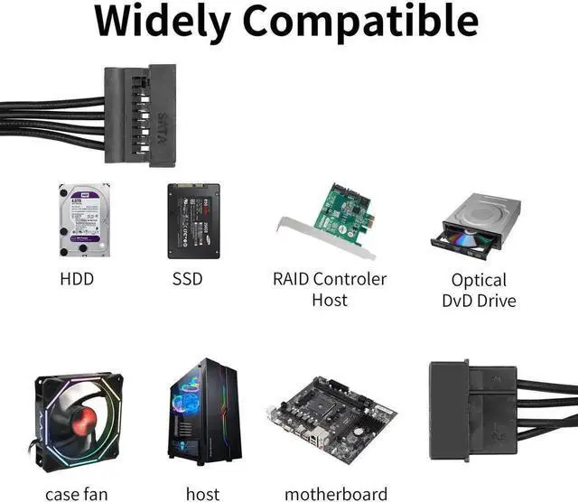 Alt view image 5 of 7 - IDE to SATA Power Cable LP4 4 Pin 1 to 5×15 Pin SATA Splitter Supply Adapter Converter Cable for PC Server Hard Drive (1 to 5)
