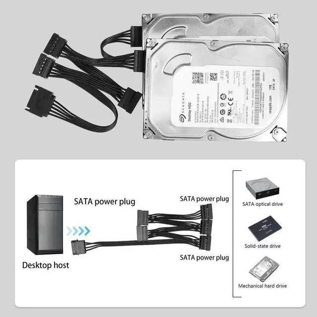 Alt view image 7 of 7 - IDE to SATA Power Cable LP4 4 Pin 1 to 5×15 Pin SATA Splitter Supply Adapter Converter Cable for PC Server Hard Drive (1 to 5)