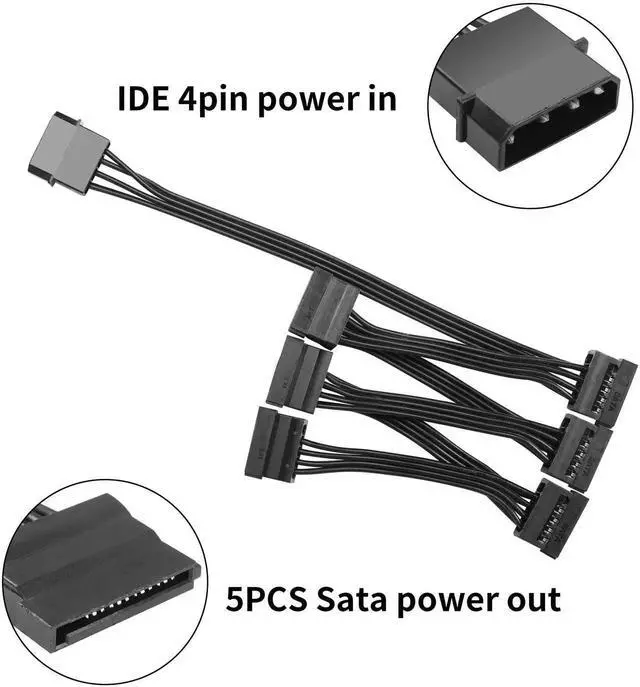 Alt view image 3 of 5 - IDE to SATA Power Cable LP4 4 Pin 1 to 6×15 Pin SATA Splitter Supply Adapter Converter Cable for PC Server Hard Drive