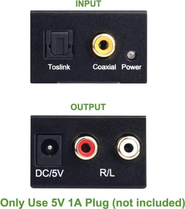 Alt view image 7 of 7 - Digital to Analog Audio Converter Digital Optical (SPDIF/Toslink) and Digital Coaxial to Analog 3.5mm AUX and RCA (L/R) Stereo Audio Converter with Fiber