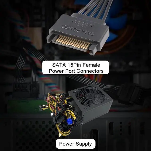 Alt view image 2 of 7 - 15 Pin SATA Power Extension Cable (2 Pack), Sata Male to Female Cable, Sata Power Cable Extension, 10 inch, Black