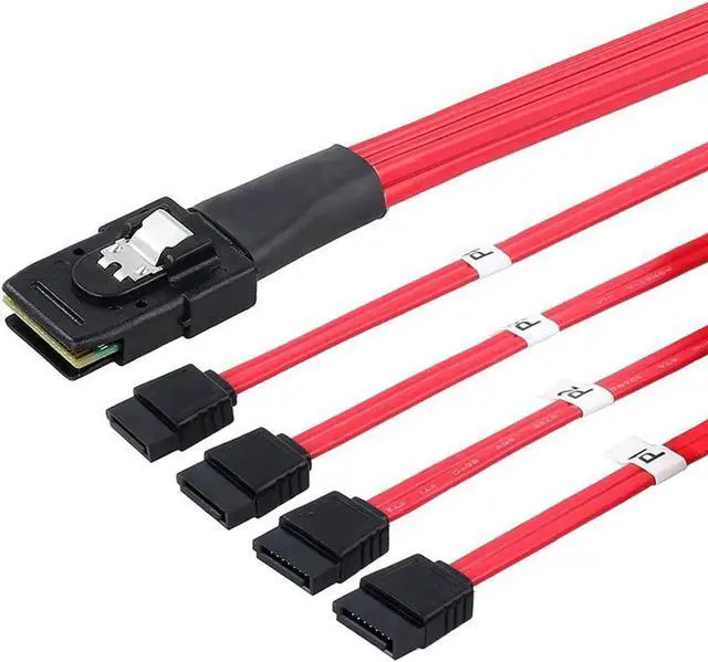Alt view image 3 of 3 - Mini SAS to 4 SATA Cable SAS Breakout Cable Mini SAS Male SFF-8087 to 4 SATA Female Cable Multi-Lane Mini SAS Host Internal Cable to Target HDD Hard Drive Splitter Cable - 3.3FT-Red