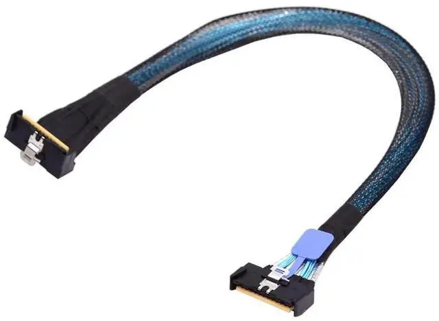 Main image of PCI-E 5.0 Mini Cool Edge IO MCIO 74Pin Slimline SAS 8i 74Pin 24 Gbps 90 Degree UP Angled Extension Cable 35cm