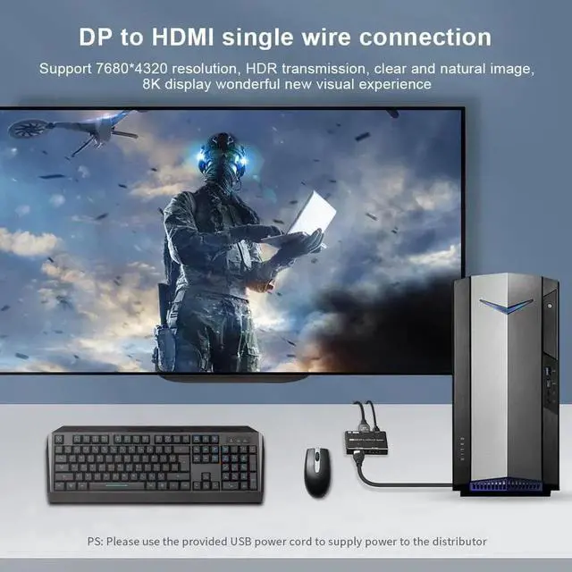 Alt view image 3 of 5 - 1.4 8K DP to DP&HDMI-Compatible Video Splitter 8K@30Hz 4K@120Hz Support MST SST HDR 4:4:4 Displayport HDMI Splitter