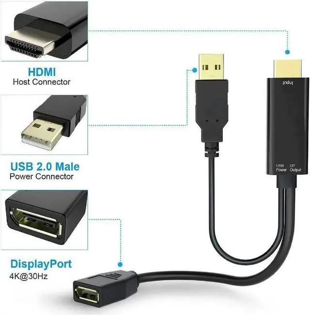 Alt view image 3 of 7 - HDMI to DisplayPort with USB Power, Gold-Plated HDMI to DP Display Port Adapter (Male to Female) Compatible for PS5 TV Box Xbox HD To DP (OZHD1)