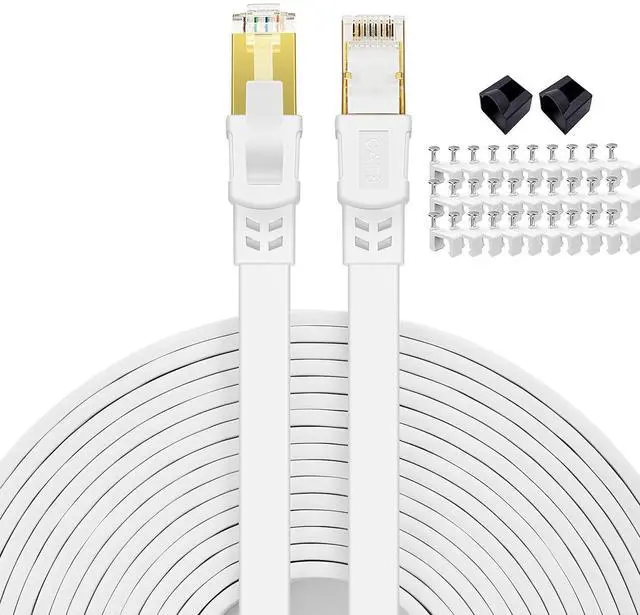 Main image of Cat 8 Ethernet Cable 1.5ft Flat Internet Network RJ45 Cable Shielded High Speed 2000Mhz 40Gbps LAN Patch Cables Cords for Outdoor, Gaming, Xbox, PS4, Router - Compatible for Cat7/Cat6a/Cat5e - White