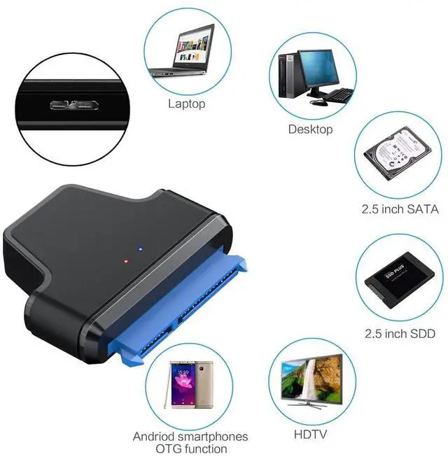 Alt view image 4 of 7 - 5Gbps Micro USB 3.0 to SATA 22Pin 7+15 Enclosure Adapter for 2.5" Hard Disk Drive SSD HDD Mass Storage Class
