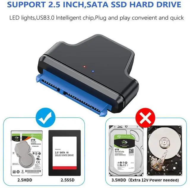 Alt view image 2 of 7 - 5Gbps Micro USB 3.0 to SATA 22Pin 7+15 Enclosure Adapter for 2.5" Hard Disk Drive SSD HDD Mass Storage Class