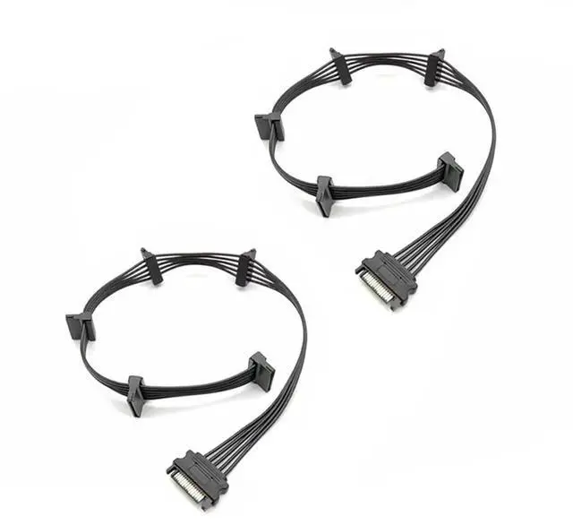 Alt view image 2 of 5 - WISDUM 2 Pack 15 Pin SATA to 5 SATA Power Splitter Extension Cable for HDDSSD - 21 Inches