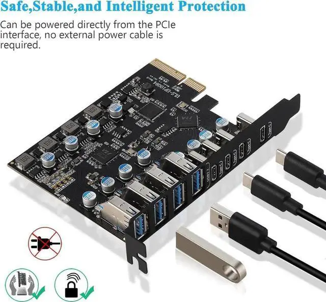 Alt view image 5 of 7 - WISDUM USB3.2 Gen2 PCIE Expansion Card, 8 Ports 10Gbps High Speed Transmission Stable Power USB 3.2 Front Expansion Card, 8 External USB3.2 Ports (4X USB C - 4X USB A)