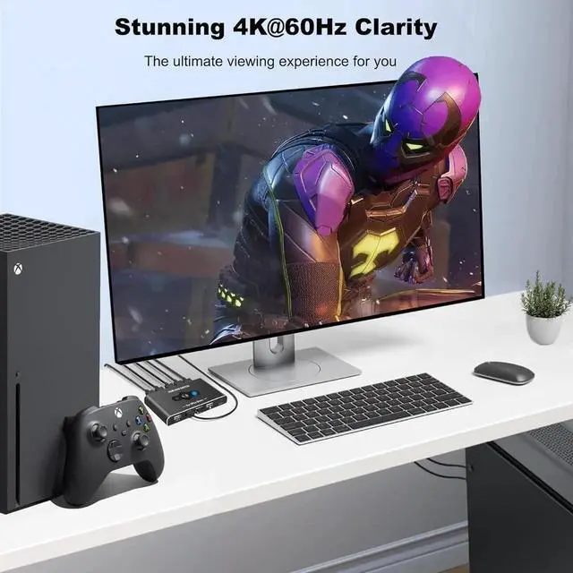 Alt view image 6 of 7 - 2 Port HDMI KVM Switch 1 Monitors 2 Computers, USB HDMI KVM Switches for 2 Computers Share 4 USB Device and 1 Monitor, USB Switch 2 Computers Support 4K@60Hz, HDMI Switch Keyboard Mouse Switch