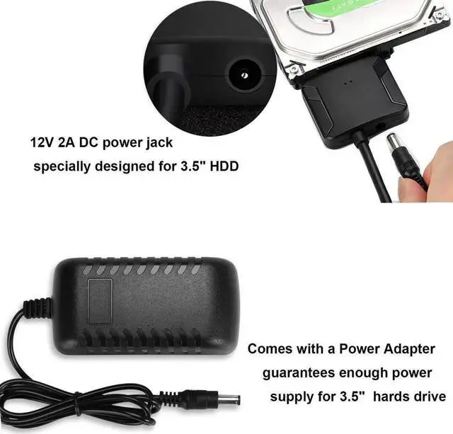 Alt view image 3 of 6 - WISDUM to USB Adapter USB 3.0 to 2.5" 3.5" SATA III Hard Drive Adapter - External Transfer Cable for SSD/HDD Support UASP, with 12V 2A Power Adapter