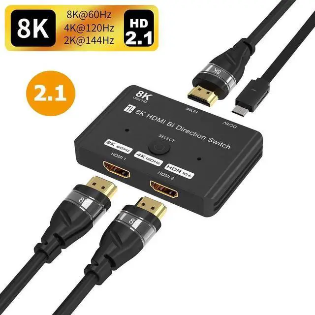 Main image of WISDUM 8K HDMI Switcher, 4K 120hz HDR Aluminum Bi-Directional Switch Splitter 2 in 1 Out or 1 in 2 Out, Support High Speed 48Gbps 8K@60Hz, for PS5, Xbox Series X , Apple TV, Samsung TV