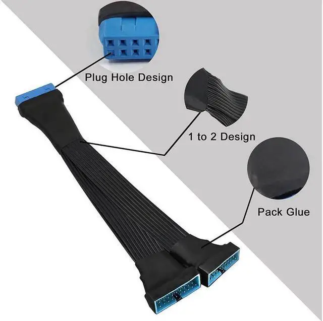 Alt view image 6 of 6 - DIXSG USB 3.0 Header Extension Cable 19/20 Pin 1 to 2 Y Splitter Internal Extension Adapter DIY(5.9 inch)