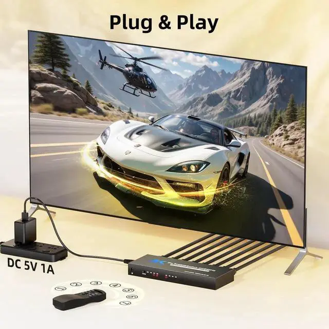 Alt view image 5 of 6 - DIXSG HDMI Switch 7 in 1 Out 4K@60Hz, BUCIER HDMI to HDMI Port Expander HDMI Hub Video Switcher Selector with Remote, Support 3D, HDCP2.2, HDR for PS5, Xbox Series X, HDTV, PC - w/Power Supply