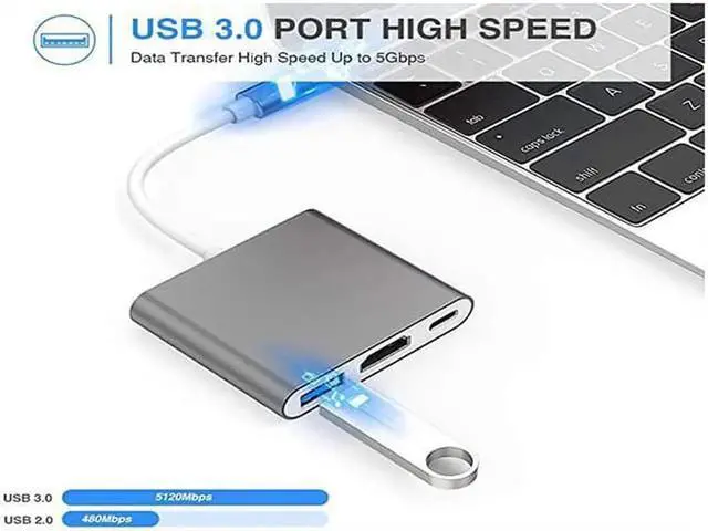 Alt view image 2 of 6 - DIXSG USB C/Type C to HDMI Adapter, Thunderbolt 3 to HDMI 4K Adapter, USB-C Digital AV Multiport Adapter for Mac/ MacBook/iPad Pro/ S20/S10+/Projector with USB 3.0 Port and PD Quick Charging Port