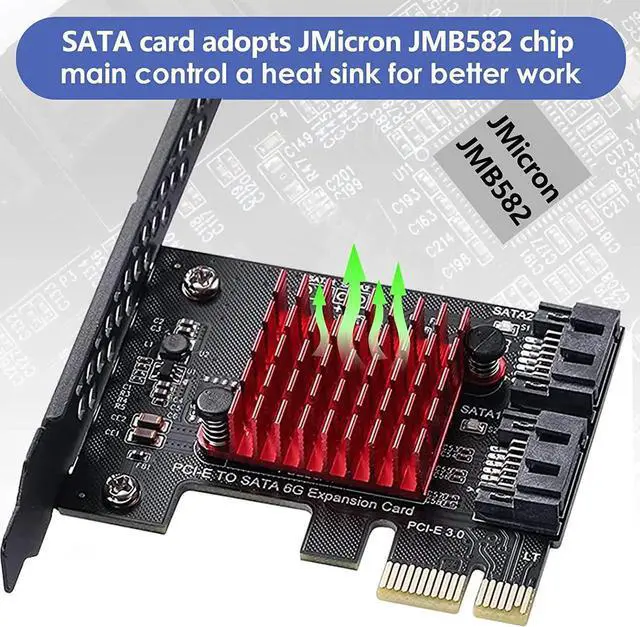 Alt view image 3 of 6 - PCIE 1X SATA Card 2 Ports,with 2 SATA Cables,6 Gbit/s PCIE SATA Expansion Card,PCIE to SATA Controller,PCI-E 3.0 GEN3 JMicron + JMB582 Chip