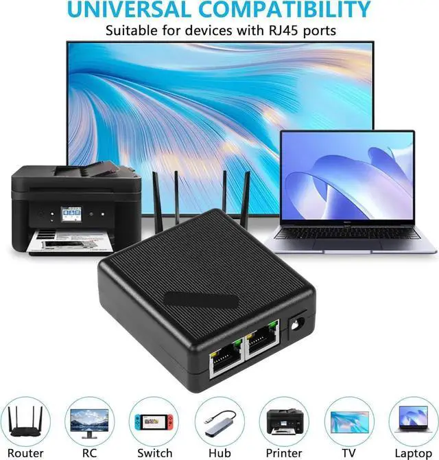 Alt view image 4 of 5 - DIXSG Gigabit Ethernet Splitter RJ45 Network Splitter 1 to 2 1000Mbps with DC Power Supply Adapter for Computer, Hub, Switch, Router, ADSL, Set-top Box, Digital TV, etc