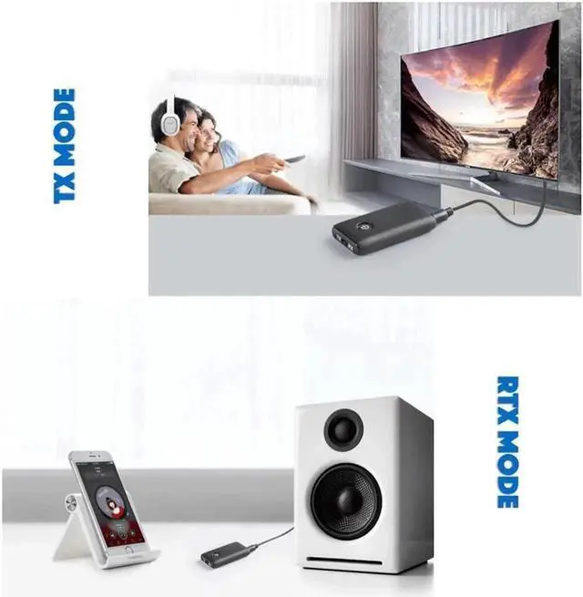 Alt view image 4 of 6 - DIXSG 2-in-1 Bluetooth 5.0 Transmitter Receiver with 3.5mm Jack Aux for TV PC Home Car Sound System