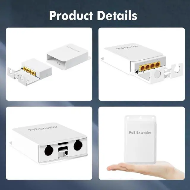 Alt view image 5 of 5 - DIXSG Outdoor Gigabit PoE Passthrough Switch, 1 PoE in 3 PoE Out Extender, IEEE802.3af/at PoE Powered, 10/100/1000Mbps Ethernet, Wall Mount Waterproof Plug and Play