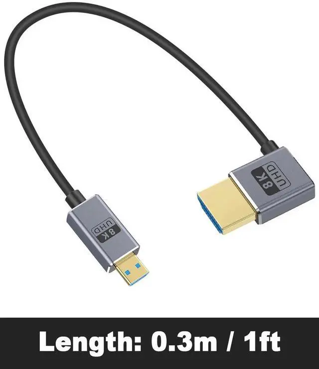 Alt view image 3 of 7 - Short Micro HDMI 2.1 Cable, 90 Degree Micro HDMI to HDMI Cable, Left Angle HDMI Male to Micro HDMI Cable 8K@60Hz, 4K@240Hz, 48Gbps High Speed for Camera 1FT/30cm