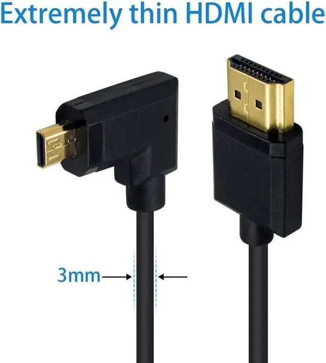 Alt view image 4 of 7 - DIXSG Micro HDMI to Standard HDMI Cable Micro HDMI to HDMI Adapter Cable Extreme Thin Right Angled Micro HDMI Male to HDMI Male Cable for 1080P 4K UltraHD 3D Ethernet (6 inch/ 15cm)