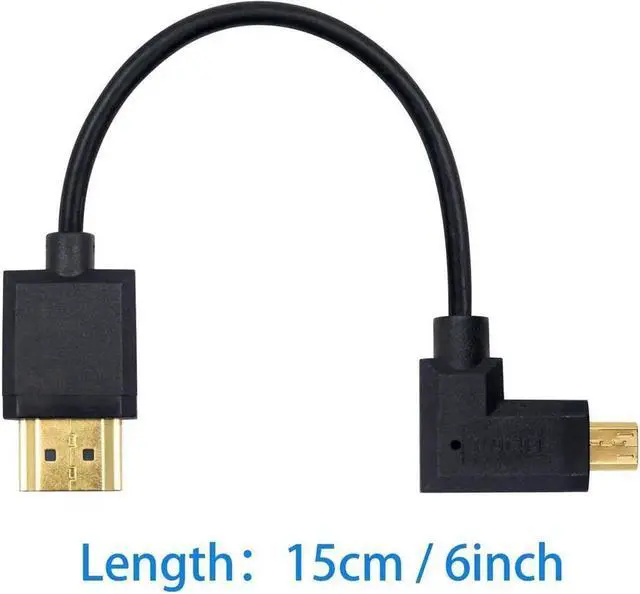 Alt view image 6 of 7 - DIXSG Micro HDMI to Standard HDMI Cable Micro HDMI to HDMI Adapter Cable Extreme Thin Right Angled Micro HDMI Male to HDMI Male Cable for 1080P 4K UltraHD 3D Ethernet (6 inch/ 15cm)
