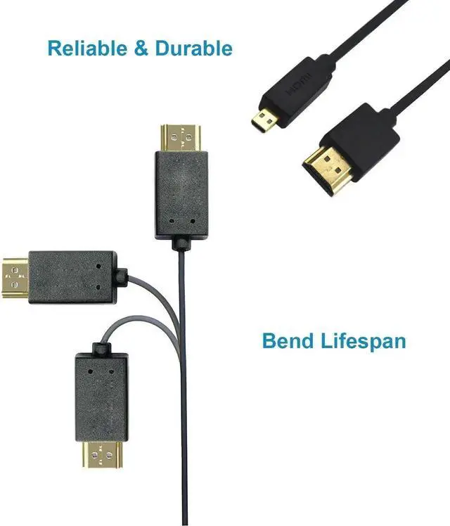 Alt view image 6 of 6 - Micro HDMI to HDMI Cable 1FT/30cm, Extreme Slim Short HDMI to Micro HDMI Cable Support 18Gbps, High-Speed, 4K@60Hz, 2160p, 48-Bit Color, 3D for A6500, A7,Canon C.amera (Male to Male)