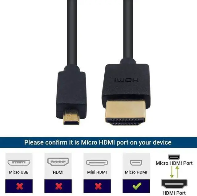 Alt view image 3 of 6 - Micro HDMI to HDMI Cable 1FT/30cm, Extreme Slim Short HDMI to Micro HDMI Cable Support 18Gbps, High-Speed, 4K@60Hz, 2160p, 48-Bit Color, 3D for A6500, A7,Canon C.amera (Male to Male)