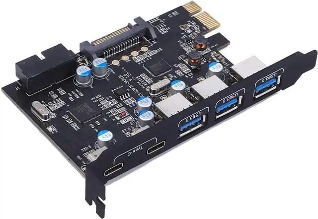 Alt view image 2 of 6 - PCI-E to Type C (2),Type A (3) USB 3.0 5-Port PCI Express Expansion Card Expanding 2 USB 3.0 Ports with Internal 19-Pin Connector for Window 7/8/10/XP/Vista