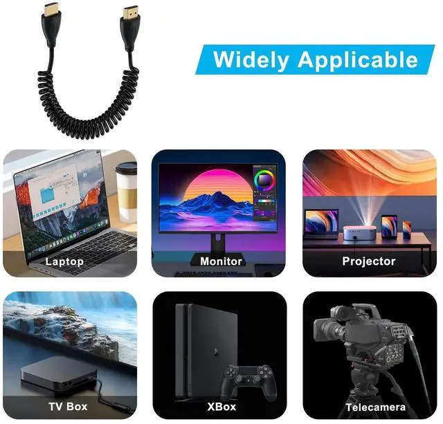 Alt view image 3 of 6 - DIXSG Coiled HDMI Cable 4K @ 60Hz HDMI Cable High Speed 3D, ARC, Ethernet, for Laptop, Monitor, PS5, PS4, Xbox One, Fire TV, PC (Black 0.5-2m)