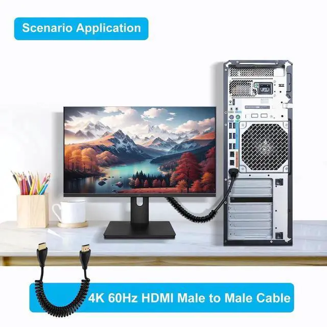 Alt view image 6 of 6 - DIXSG Coiled HDMI Cable 4K @ 60Hz HDMI Cable High Speed 3D, ARC, Ethernet, for Laptop, Monitor, PS5, PS4, Xbox One, Fire TV, PC (Black 0.5-2m)