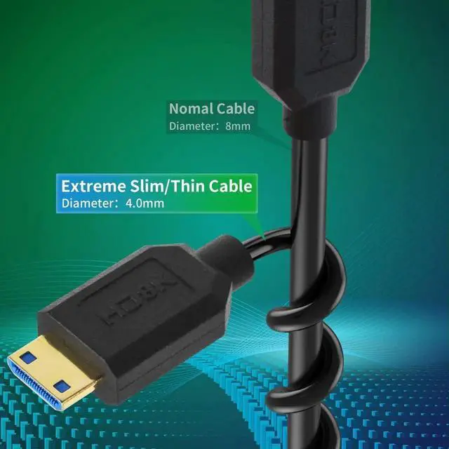 Alt view image 2 of 5 - DIXSG 8K Mini HDMI to HDMI Exension Cable 1Ft, Short HDMI to Mini HDMI Cable 48Gbps, Ultra-Thin Mini HDMI Male to Female Extender Cable Support 8K@60Hz for Projector, Monitor, Camcorder